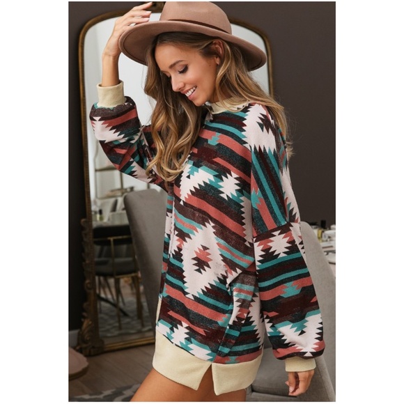 Cozy Aztec Print Sweater Top - Picture 5 of 6
